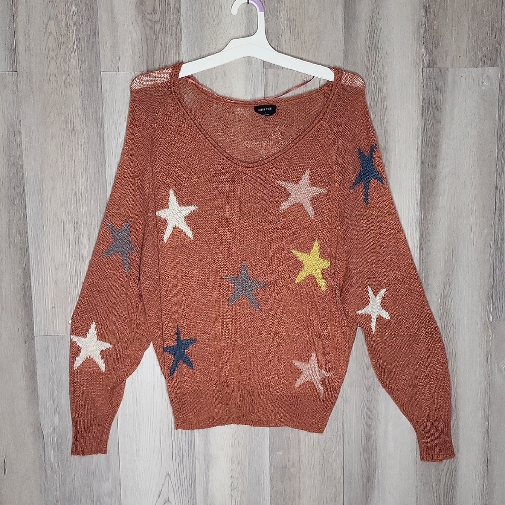 Blank Paige Womens Large Oversized Open‎ Knit Sweater Stars Copper
